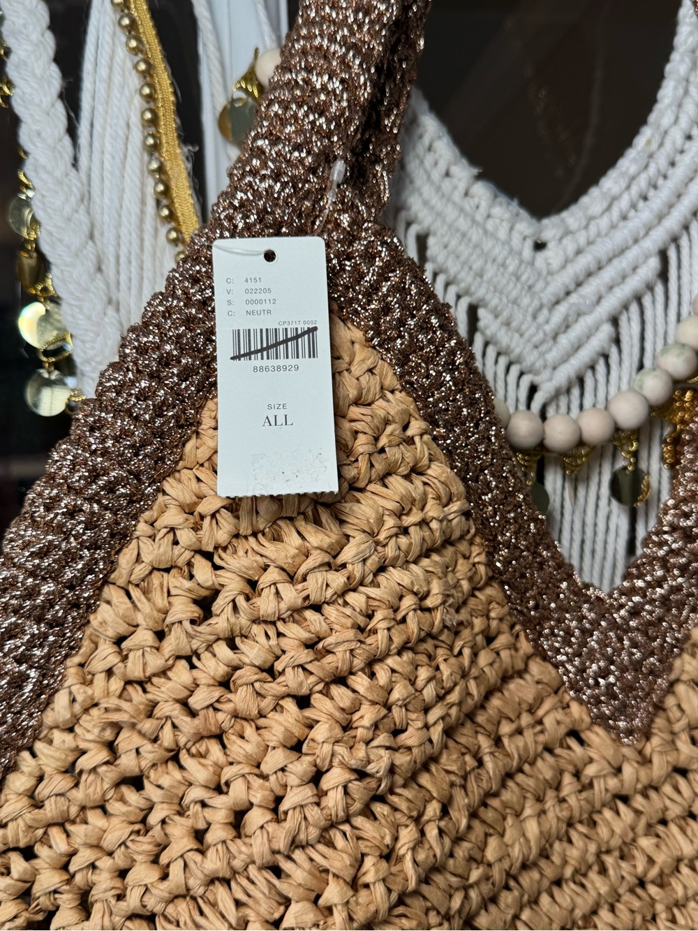 ☀️🥥NEW Anthropologie Tipped Angular Jute Straw Tote Rafia Woven Summer Beach Bag - Picture 5 of 6